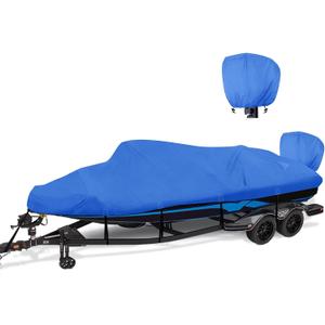 1200D Waterproof Boat Cover - Fits 16' to 18.5' ft Bass, V-Hull, Tri-Hull, Fish & Ski, Runabout Bowrider Boats - Heavy Duty Canvas Blue