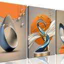 3 Pcs Bright Style Canvas Wall Art Modern Abstract Golden Deer Luxury Foil Lines Posters Prints White Blue orange color Grey Painting Pictures for Living Room Bedroom Office Home Wall Decor Framed