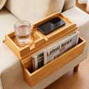 Bamboo Sofa Armrest Tray for Couches Without End Tables, Non-Slip Couch Armrest Table for Drinks, Phone & Remote, Fits Flat Armrests 6+