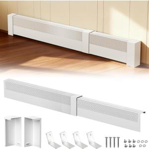 3FT-6FT Baseboard Heater Cover, Galvanized Steel Decorative Baseboard Heater Covers with Left and Right End Covers, Easy Slip-On Baseboard Covers for Hydronic Home Heating Systems, White