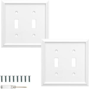 Wall Plates Duplex Outlet Covers, Classic White Light Switch Cover - Natural Bamboo Fiber Electrical Outlet Cover Plate Variety of 13 Styles: Toggle/Combo (2 Gang Toggle 2 Pack, White)