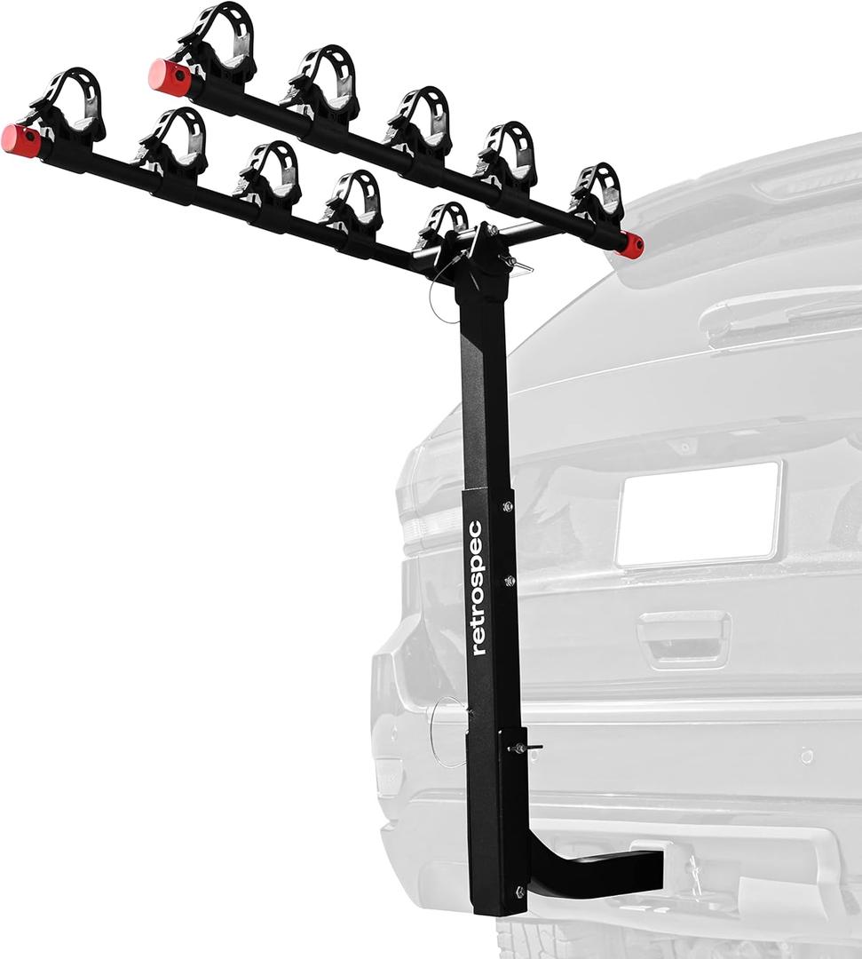 Retrospec Lenox 2-5 - Bike Hitch Rack for Cars, Trucks, SUVs with 2 Hitch | Foldable Steel Frame with Anti-Rattle Adapter, Tie Down Cradles and Straps - Fits Most Frames (Black)