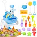 deAO Beach Toys for Kids 21 Pcs Sand Toys Set Includes Wagon Water Wheel Beach Tool Kit Watering Can Molds Summer Gifts for Toddlers Ages 3-8