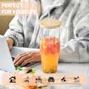 FECBK Glass Cups with Lids and Straws 40 oz Glass Tumbler with Straw and Lid 2 Pack Glass Tumbler with Handle Wide Mouth Iced Coffee Cups for Smoothies, Soda, Tea, with Bamboo Lids