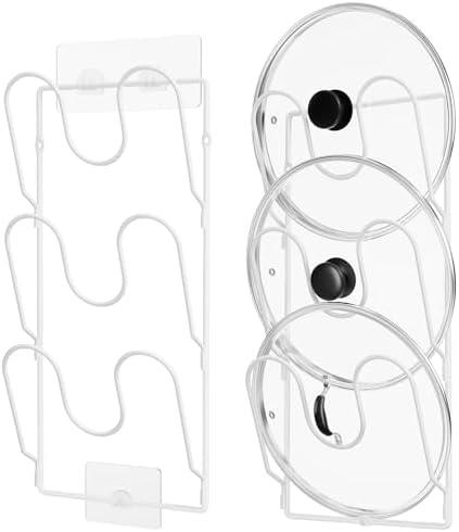 ORDORA 2 Pack Pot Lid Organizer Rack for Cabinet Door, 6-Tier Pot Lid Holders inside Cabinet, No Drilling Adhesive Wall Door Mounted Rustproof Pots and Pans Cover Organizers for Kitchen Storage, White