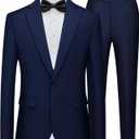 WEEN CHARM Men's Suits Slim Fit 2 Piece One Button Blazer Jacket Wedding Prom Tuxedo Pants Set (Navy Blue) S
