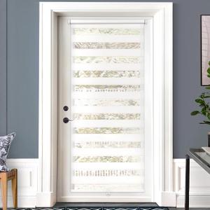 LazBlinds Cordless French Door Blinds, No Drill Roll Up Zebra Blinds, Light Control Day and Night Sheer Shades for Front Patio Sidelight Glass, 29.8'' W x 78'' L, White
