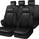 CAR PASS 5 Seats Piping Luxury Faux Leather Seat Covers Full Set, Anti-Slip Waterproof Seat Covers Compatible with Front Armrests, Universal Fit for Suvs,Vans,Trucks,Airbag Compatible, Pure Black
