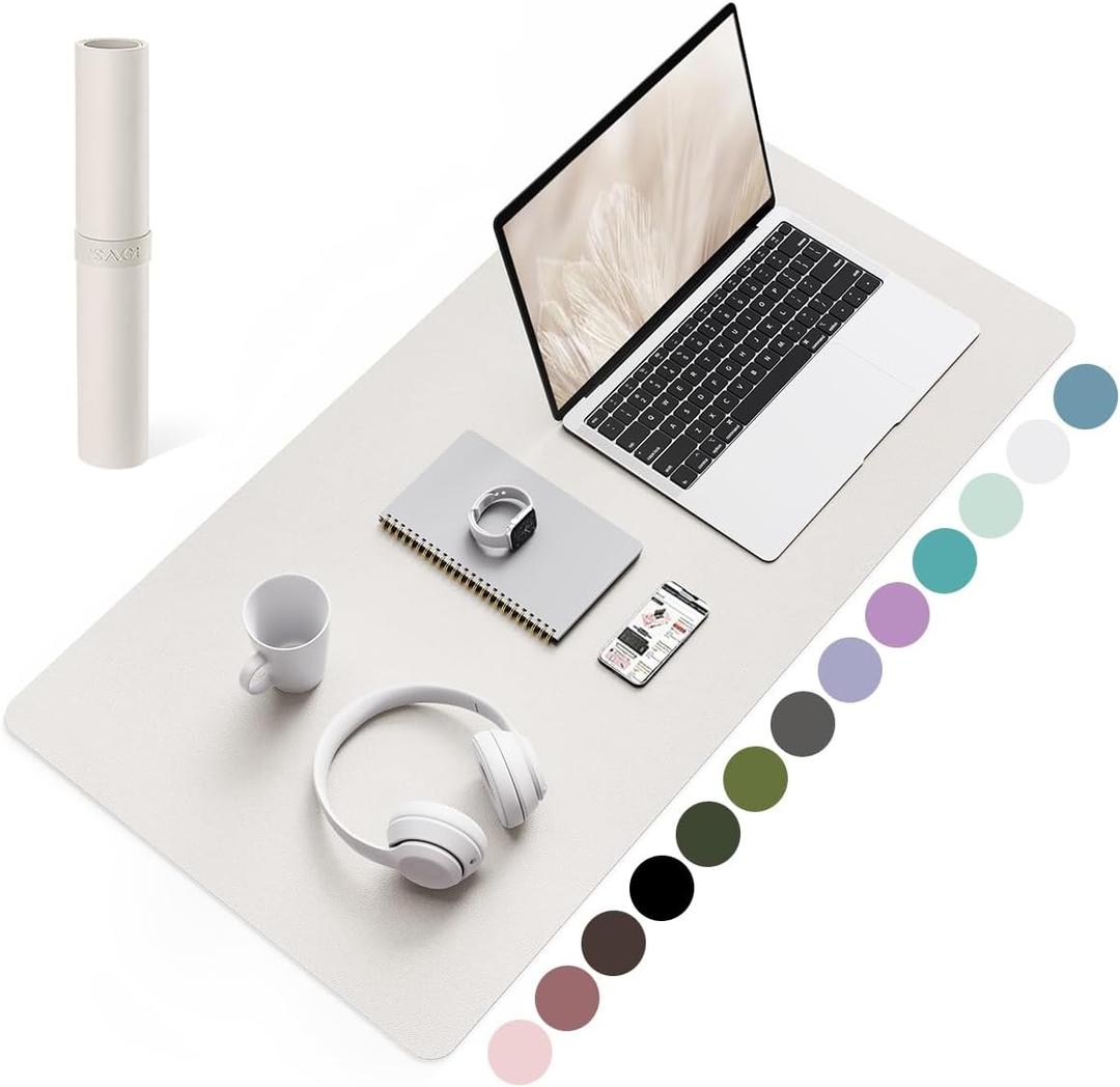 YSAGi Non-Slip Leather Desk Pad, Waterproof Laptop Computer Desk Keyboard Mat, Table Protector Blotter Mat, Large Mouse Pad for Office/Work/Home/Decor(Apricot Gray, 31.5" x 15.7")