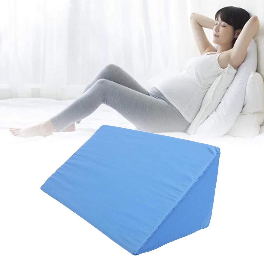 Bed Wedge Pillow for Side Sleeping, Body Side Wedge Pillow for Bedsores Prevention, After Surgery, Knees Elevated, Pregnancy, Non Slip 40 Degree Triangle Body Positioners for Patients (Blue)
