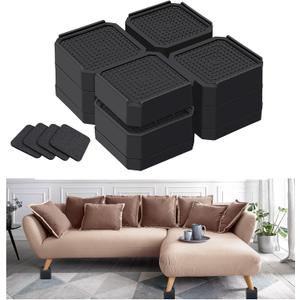 Heavy Duty Furniture Risers, Stackable Bed Risers, Adjustable Bed Raising Blocks, Elevation in Heights 3 Inch, for Sofa, Table, Chair, Couch, Washer, Support Up to 4000 lbs