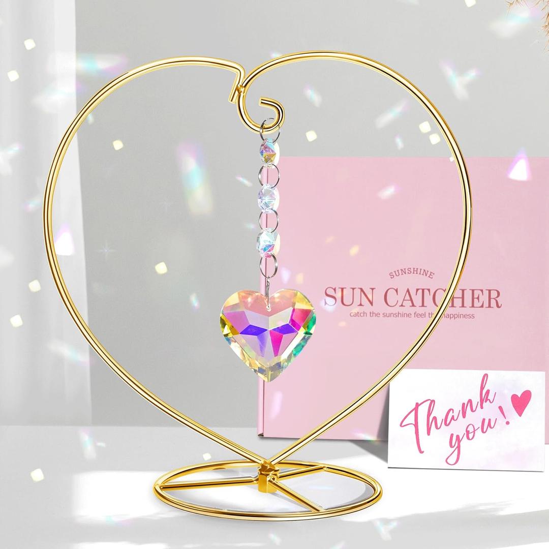 Crystal Sun Catcher - Unique Gift ldeas for Women, Mom, Girlfriend, Her - Birthday, Anniversary, Valentine's Day Gifts - Rainbow Maker Romantic Home Decor (Gold)