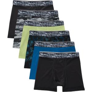 Hanes Boys' Big Performance Tween Boxer Brief Pack, X-Temp Mesh Stretch Underwear, Black, 6-Pack (Large)