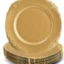Okllen 12 Pack Gold Charger Plates, 13" Round Dinner Charger Plates with Embossed Rim for Catering, Wedding, Tabletop Decor