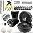 Pallet Jack/Truck Full Set with Axles, Pairs of 7" x 2" Steer Wheels & 3" x 3.75" Load Wheels with Bearings ID 20mm Poly Tread Black, Entry Exit Roller and Protective Caps, Tool Kit Included