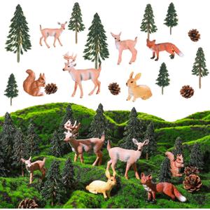 Sratte 26 Pcs Forest Animal Figures Diorama Kit, Woodland Creatures Toys Hunting Toys Model Diorama Supplies for Back to School Gift Educational Learning Birthday Gift
