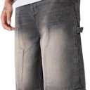 Mens Loose Denim Shorts Baggy Casual Wide Leg Mid Jean Jorts Zipper Hip Hop Shorts with Pockets Streetwear (XL)