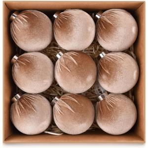 Velvet Ornaments for Christmas Tree Decorations - Brown Xmas Ball Ornament for Indoor Holiday Decor - Shatterproof Christmas Bulbs Ornaments 80mm 3.15inch - Pack of 9
