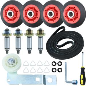 GELASKA 4392067 Dryer Repair Kit with WPW10314173 Dryer Drum Support Roller, W10837240 Dryer Idler Pulley and Bracket, 661570V Belt, WPW10359271, WPW10359272 Dryer Drum Support Roller Shaft