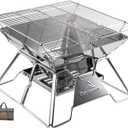 CAMPINGMOON Portable Campfire BBQ Grill 14 Inch Stainless Steel Folding Fire Pit Wood Burning Adjustable Height Outdoor Cooking RV Camping Carry Bag MT-2
