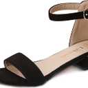 Girls Sandals Low Heels Dress Pump Ankle Strap Open Toe Flower Girl Wedding Party for Toddler Little Big Kid, Black, Size 5