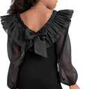 WDIRARA Girl's Mesh Ruffle Trim Layered Tie Back Lantern Sleeve Pencil Mini Dress Black 6Y