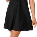 Vrtige Women's Nightgown V Neck Sexy Nightdress Sleeveless Sleepshirt Lace Hem Sleepwear (Black, S)