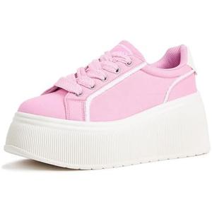 LUCKY STEP Women's Platform Fashion Sneakers Classic Wedge Canvas Casual Low Top Retro Walking Shoes Size 7