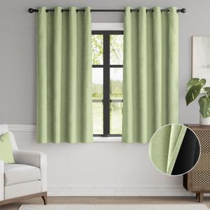 jinchan 85% Blackout Curtain 63 Inches Long, Faux Linen Curtain for Living Room, Thermal Insulated Room Darkening Grommet Top Window Drape, 1 Panel Curtain for Bedroom Kiwi Green