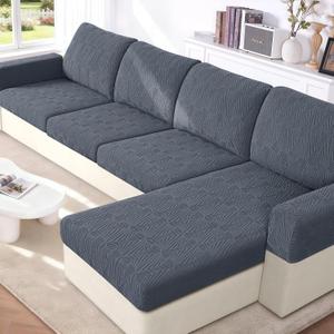 VANSOFY Couch Cushion Covers for Sectional Sofa, Stretch Jacquard Couch Seat Cushion Covers, Individual Washable Furniture Protector Sofa Slipcovers for Pet (3Pc Seater or Back Cover, Grey)