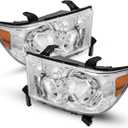 Torchbeam Headlights Assembly Pair for 2007-2009 Tundra, 2011-2013 Tundra, 2008-2017 Sequoia, Headlight Housing Chrome Amber Reflector Clear Lens Headlight Assemblies Set IP65 Waterproof