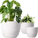 10/9/8 inch Plant Pots, 3 Pack Plastic Flower Pots Modern Flower Pots with Drainage Holes and Trays are for Indoor and Outdoor Plants, Herbs and Flowers,White Speckles