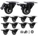 2 Inch Caster Wheels Set of 12, Heavy Duty Casters,with Brake,No Noise Locking Polyurethane (PU) Wheels, for Furniture and Workbench Load 800lbs