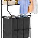 Laundry Hamper with Wheels, 42 Gal (160L) Rolling Laundry Sorter Cart with Shelf and Hanging Rack, 3 Section Basket Organizer, Black