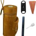 DECKEEP Yellow Brown Cylindrical Cigar Jar, Portable Cigar Humidor Case with Cigars V-Cut Cigar Cutter,Cedar Wood Strips,Front Useful Cigar Accessories Pocket Pouch,Hold 5 Cigars (Brown)