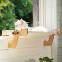 CHEERHOME PETS Cat Window Perch with Washable Bolster, Fluffy Cats Hammock Bed for Window, Adjust Wooden Seat for Kitten Bedside Windowsill, Wooden Cats Furniture(Medium White)