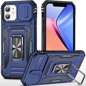 SEFING Case for iPhone 12 Pro, iPhone 12 with Ring Holder Kickstand, Slidable Camera Lens Cover, Heavy Duty Protection, Navy Blue