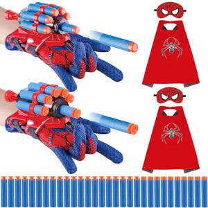 Aooess Superhero Wrist Shooter for Kids: 2 Sets Wrist Shoots Toys, Superhero Cosplay Toy Kids Capes and Mask Set Spider Toys for Boys 4-6, Role-Play Costume for Boys and Girls 3-8 Gifts