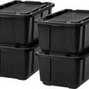 IRIS USA 5-Pack 27 Gallon Storage Bins with Lids |Made in USA| Heavy Duty Plastic Tote Containers for Truckbed Tool Box Organization, Large - Black