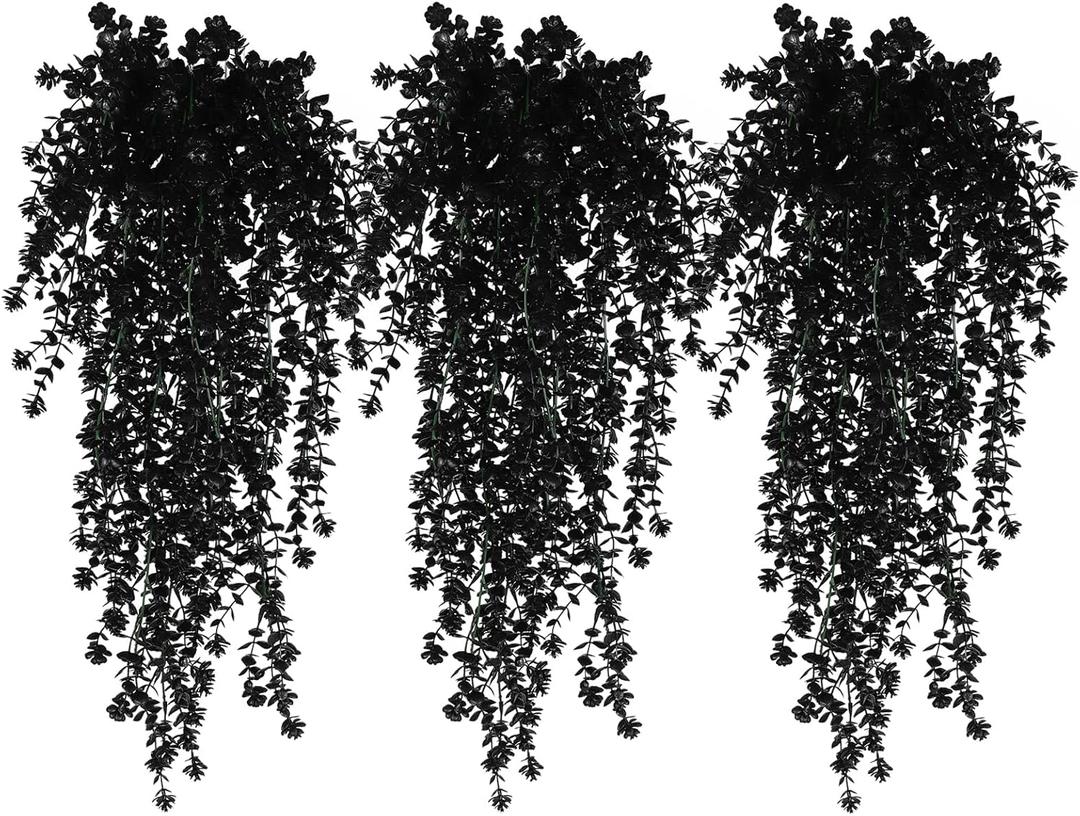 Black Hanging Flowers Faux Hanging Plants Black Artificial Hanging Plant Fake Greenery Faux UV Resistant Hanging Vines Plant for Indoor Outdoor Wedding Halloween Party Fall Wall Room Door Decor