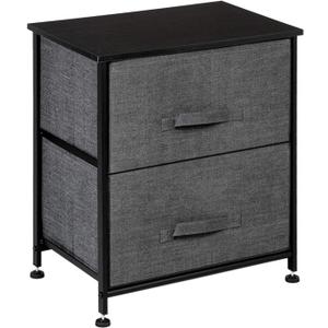 Night Stand Furniture Unit with 2 Drawers,End Table Storage Tower,Sturdy Steel Frame, Wood Top, Easy Pull Fabric Bins Organizer Unit for Bedroom, Hallway, Entryway, Closets (Grey)