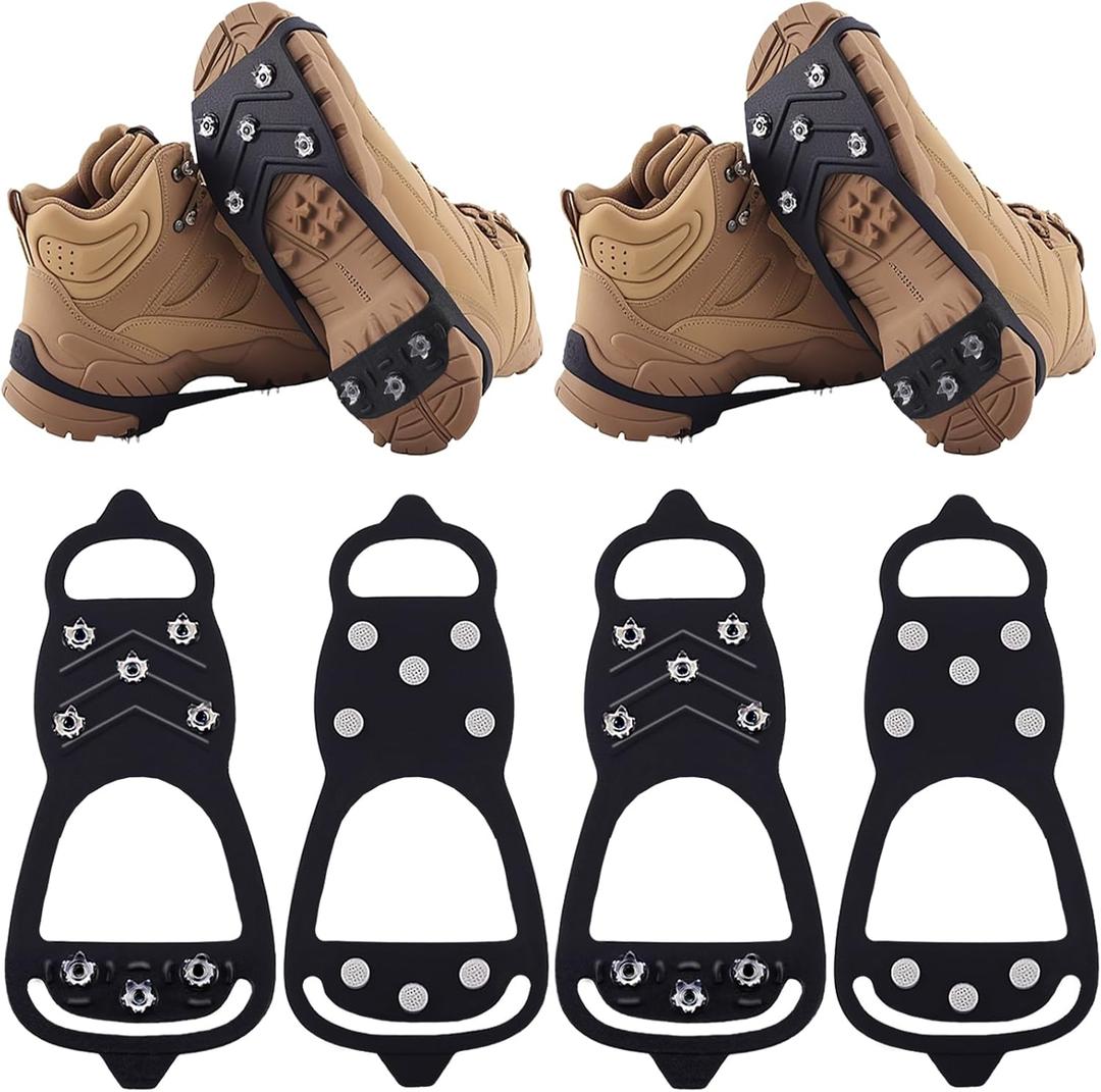 2 Pairs Ice Cleats for Shoes and Boots,Universal 8 Steel Studs Crampon Ice & Snow Grippers for Winter Hiking Climbing Ice Fishing,Anti-Slip, M: Women / Men