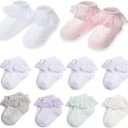 Nurtursoft Baby Girl Lace Socks, Soft Cotton Ruffle Dress Socks for Newborns 0-3 Months, Ankle High (Mixed 10-Pack XXS)