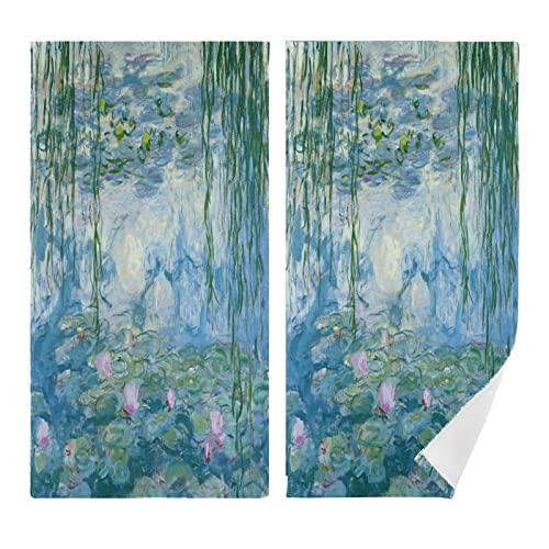 Hand Towel Set Monet Water Lilies Willow Floral Spring Absorbent Towel for Bathroom 14.4 x 28.3 Inch
