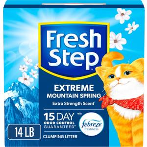 Fresh Step Extreme Clumping Litter With Febreze Freshness, Mountain Spring Scent Clumping Cat Litter With Odor Control, 14 lb. Box