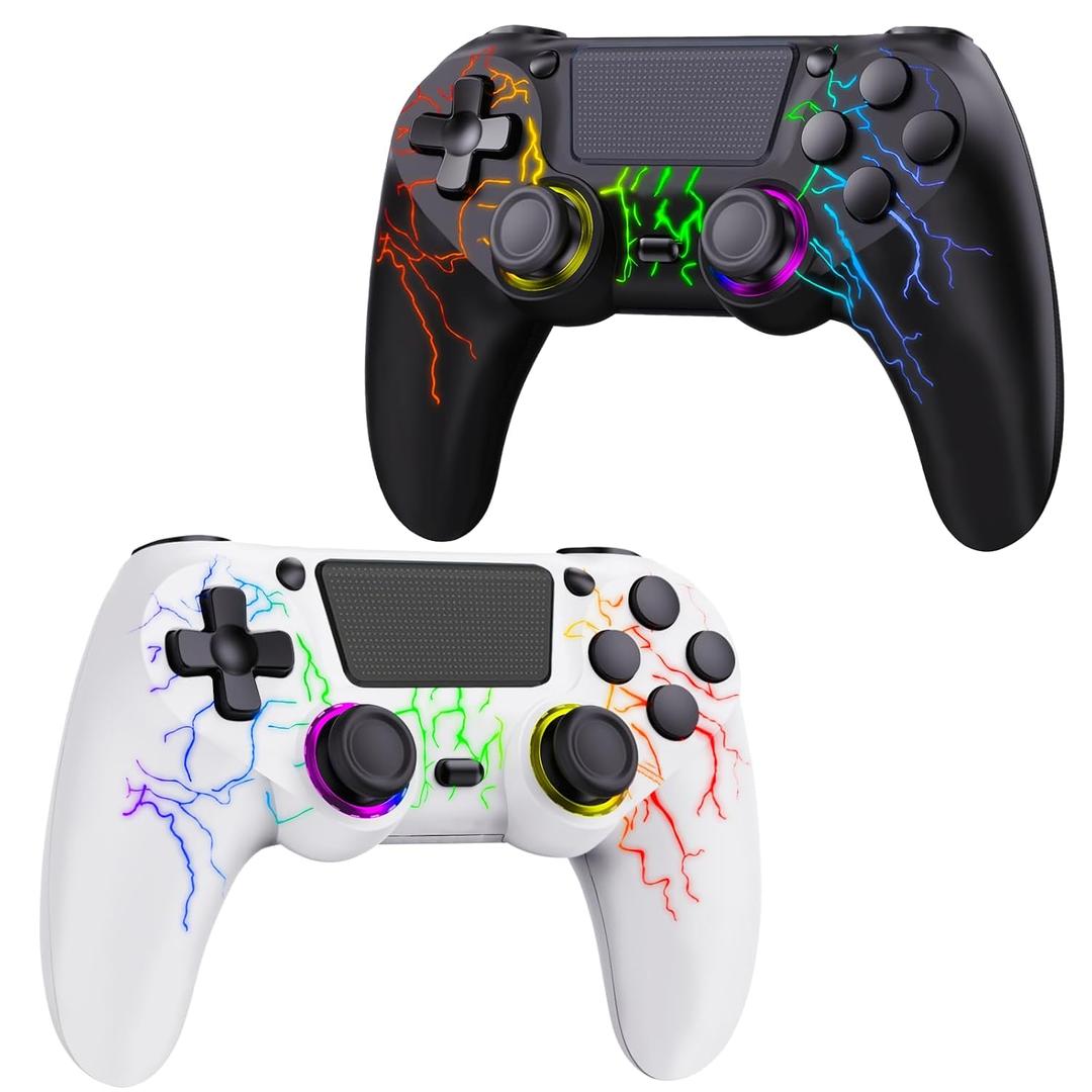 Fanyooge 2 Pack Light-up Controller for PS4/Pro/Slim/PC, 2026 New RGB Controllers with Hall Effect Joystick/1000mAh Battery/Type-C/Vibration/6-Axis Gyro/Headphone Jack/Touch Pad
