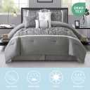 Grey Comforter Set, Queen, 7 Piece Bed in a Bag, Microfiber Handcrafted Pintucking, All Season Bedding Set with Comforter, Bedskirt, Pillow Shams and Decro Pillows