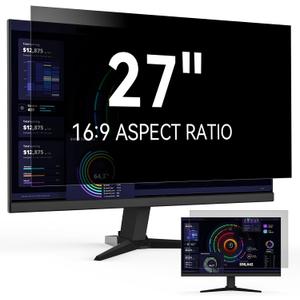 27 Inch Privacy Screen for Computer Monitor 16:9 Aspect Ratio, Eye Protection Anti Blue Light Glare Shield, 27in Removable Black Blackout Anti Spy Protector Film Desktop Security Private Filter