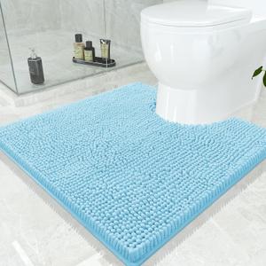 Smiry Luxury Chenille Toilet Rugs U-Shaped 24x24, Soft Absorbent Non-Slip Contour Bathroom Rugs for Toilet, Machine Washable Contoured Bath Mats, Sky Blue