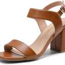 DREAM PAIRS Women's High Chunky Heels Square Toe Block Ankle Strap 3 inch Comfortable Heeled Sandals For Formal Wedding Party Dress (8, Brown)